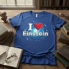 I Love Einstein T-Shirt featuring pixelated heart and galaxy graphic, ideal for science lovers and physics fans