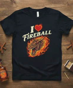 I Love Fireball Dragon T-Shirt with a fierce dragon illustration and bold typography