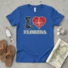 Blue I Love Florida t-shirt with navy anchor, red heart compass, and distressed "FLORIDA" text