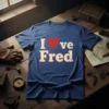 I Love Fred T-Shirt with a red heart replacing the word 'love' and distressed lettering for Fred