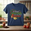 I Love Gardening From my Head Tomatoes quote on a navy blue t-shirt with tomato plant graphics and gardening tools