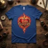 I Love Gingers text design inside a flaming red heart graphic on a blue t-shirt