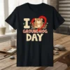 I Love Groundhog Day t-shirt with a cute cartoon groundhog inside a red heart graphic