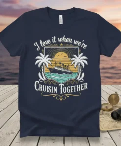 I love it when we're Cruisin Together cruise ship design with palm trees and sunset graphic