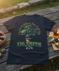 I Love It When You Call Me FIG POPPA t-shirt featuring a potted fig tree laden with fruit and bold