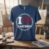 I Love Jayden T-Shirt with distressed white 'I' and red heart graphic. Personalized name design
