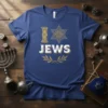 Blue t-shirt with "I Love Jews" text, Star of David, and olive branch graphic