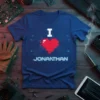I Love Jonathan t-shirt with pixelated red heart and circuit board graphics