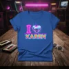 I Love Karen retro graphic t-shirt with a neon pink 'I', a diamond heart, and neon orange 'KAREN' text