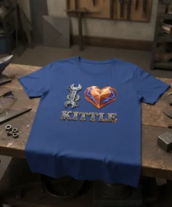 I Love Kittle T-Shirt design with a wrench and gear forming the 'I', a crystal heart, and the word KITTLE