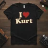 I Love Kurt T-Shirt featuring a distressed red heart and cream-colored text on a black tee, honoring Kurt Cobain