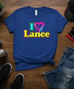 I Love Lance dripping heart graphic t-shirt in vibrant colors