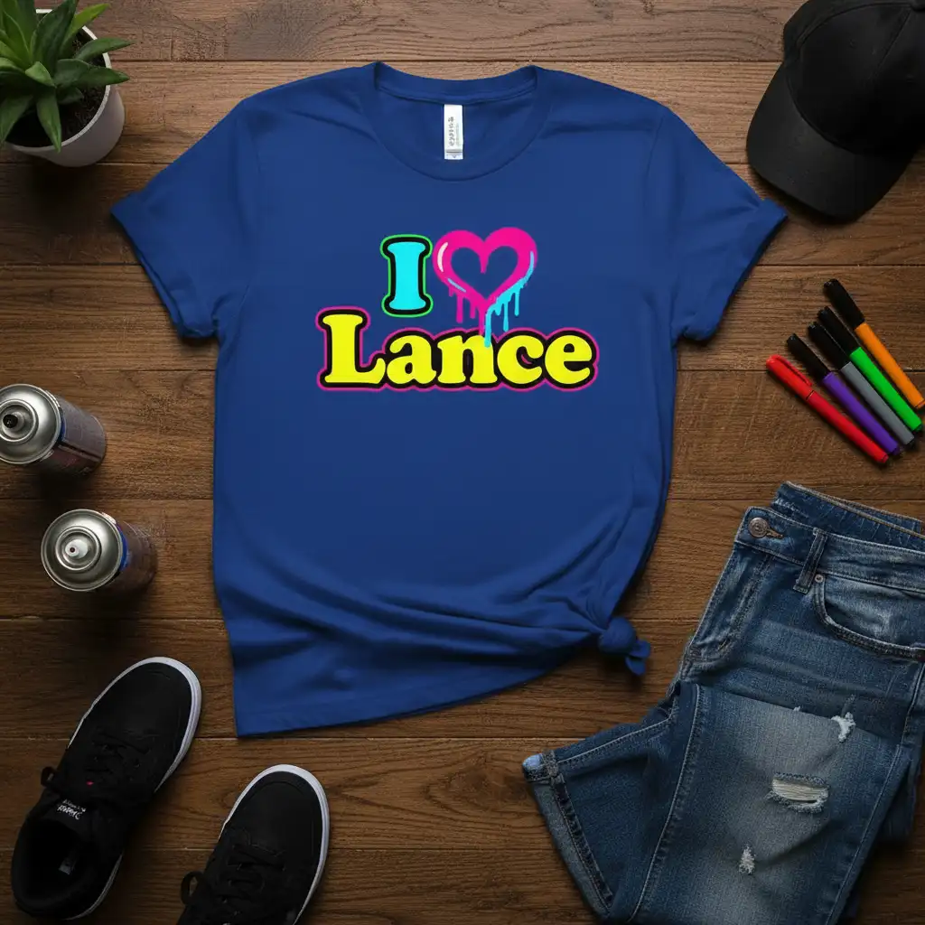 I Love Lance dripping heart graphic tee design with colorful lettering