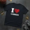 Black t-shirt with distressed red heart and white text that reads "I LOVE LEBRON"