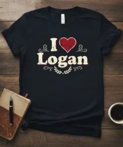 I Love Logan t-shirt design with a red heart and distressed text