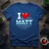 I Love Matt T-Shirt with pixelated heart and circuit board design, navy blue tee