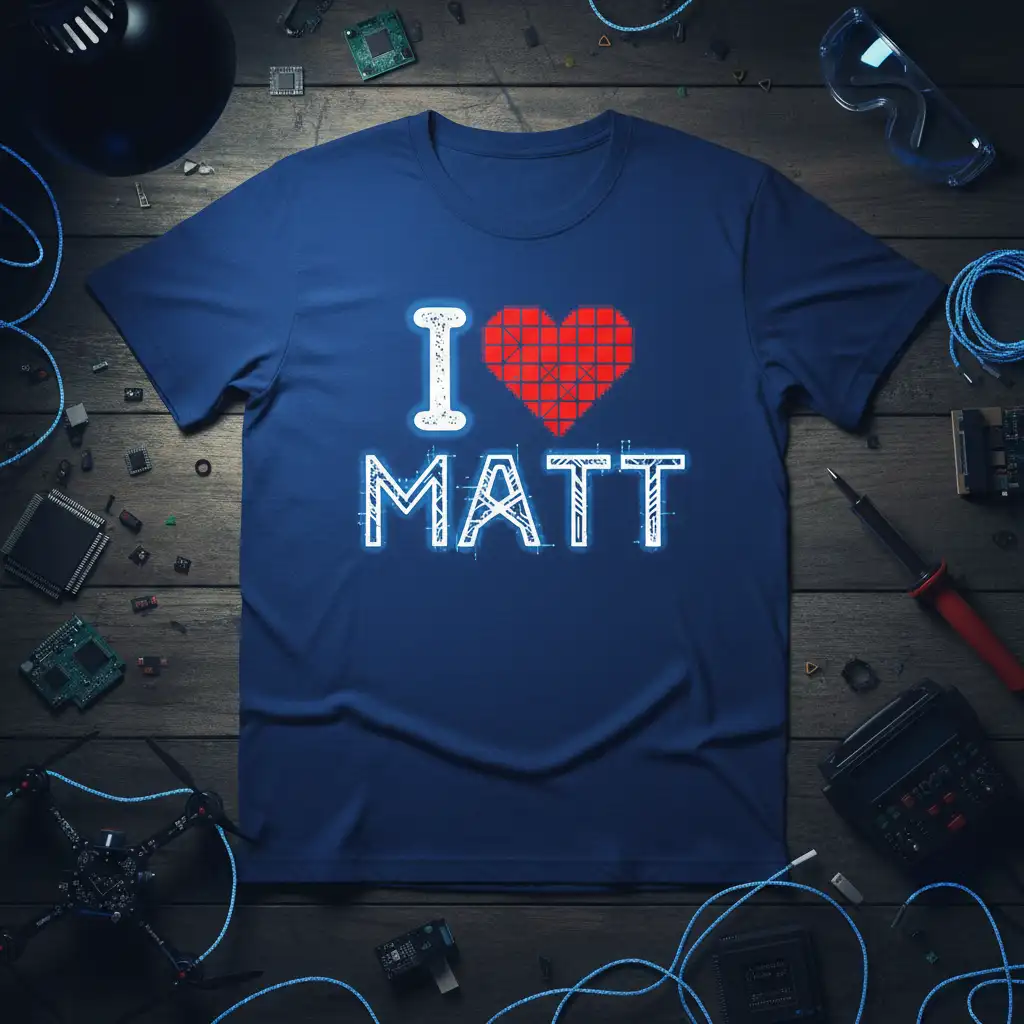 I Love Matt T-Shirt with red pixel heart and circuit board style text for Matt