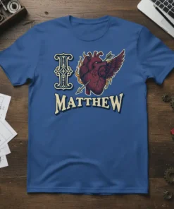 I Love Matthew T-Shirt with a stylized heart graphic, arrow, and wings. Features the name Matthew in bold lettering