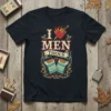 I Love Men Thols graphic t-shirt with vintage menthol cigarette packs and heart symbol