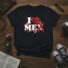 Black t-shirt with "I Love Mex" design, featuring a red heart with a Mexican flag motif and graffiti-style lettering