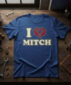 I Love Mitch T-Shirt with a red geometric heart and distressed text
