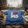I Love MS T-Shirt with a red heart and distressed lettering, celebrating Mississippi pride