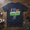 I Love My Athletic Trainer t-shirt with stylized heart and running figure graphic