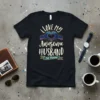 I LOVE MY Awesome HUSBAND Est. Forever quote with heart hands graphic on a black t-shirt