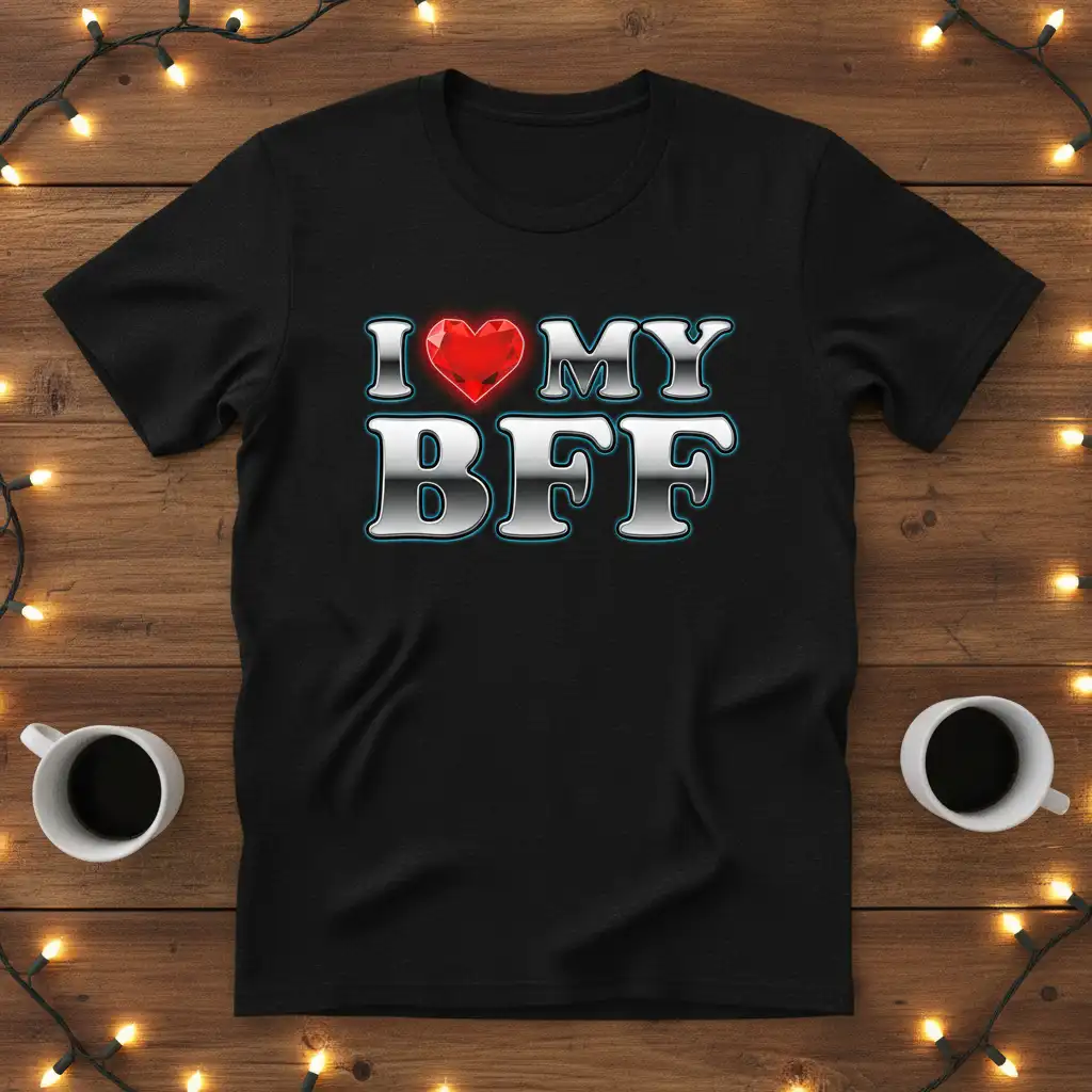 I Love My BFF text design with a bright red heart graphic, celebrating best friend connections