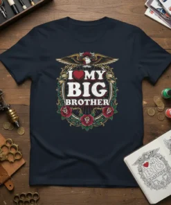 I Love My Big Brother t-shirt with vintage eagle and rose graphic design