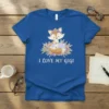 Blue t-shirt with "I LOVE MY Gigi" text and a graphic of a mother fox hugging her baby fox, surrounded