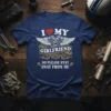 I Love My Girlfriend So Please Stay Away From Me t-shirt with motorcycle engine and wings graphic