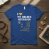 I Love My Golden Retriever T-Shirt with a golden heart, paw prints, and a golden retriever graphic