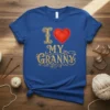 I Love My Granny t-shirt with gold text and a red heart graphic