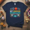 I Love My Gringo Husband t-shirt with colorful floral accents and a flaming heart graphic