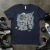 I Love My Hockey Sister Era text design with hockey helmet, stick, and puck graphic, teal lightning accents, on navy