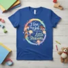 I love my job for all little reasons quote with diverse children and rainbow graphic on a blue t-shirt