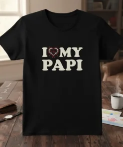 I Love My Papi T-Shirt with a decorative heart graphic and bold, retro-style typography