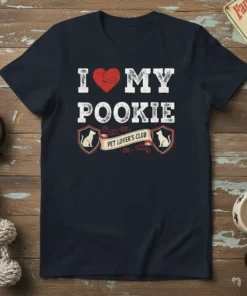 I Love My Pookie Pet Lover's Club T-Shirt with a red heart and shield graphics featuring cats
