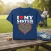 T-shirt with "I Love My Sister (Yes, I'm Right About This Shirt)" text and ornate heart graphic