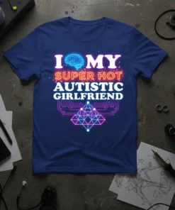 I Love My Super Hot Autistic Girlfriend text design with a brain graphic and geometric pattern