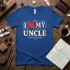 I Love My Uncle T-Shirt with a red heart graphic and distressed typography