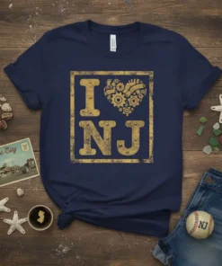I Love NJ Steampunk Heart detailed graphic design printed on comfortable cotton t-shirt
