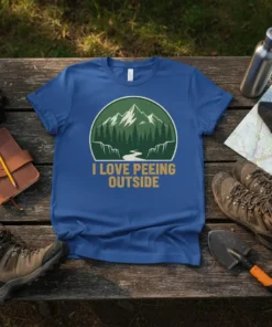 I LOVE PE(E)ING OUTSIDE bold graphic design printed on comfortable cotton t-shirt