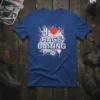 I LOVE RAGE BAITING t-shirt design featuring bold white text, a red heart, and a distressed skull graphic with pink