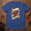 I Love Redheads tattoo heart design with flames and banners on a blue t-shirt