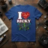 I Love Ricky T-Shirt with a red geometric heart and mechanical gears graphic