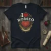 I ROMEO Established MMXX19 t-shirt with red heart and ornate crest design