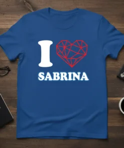 I Love Sabrina T-Shirt with a geometric red heart and white text, perfect for name gifts