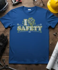 I Love Safety Heart T-Shirt bold graphic design printed on comfortable cotton t-shirt